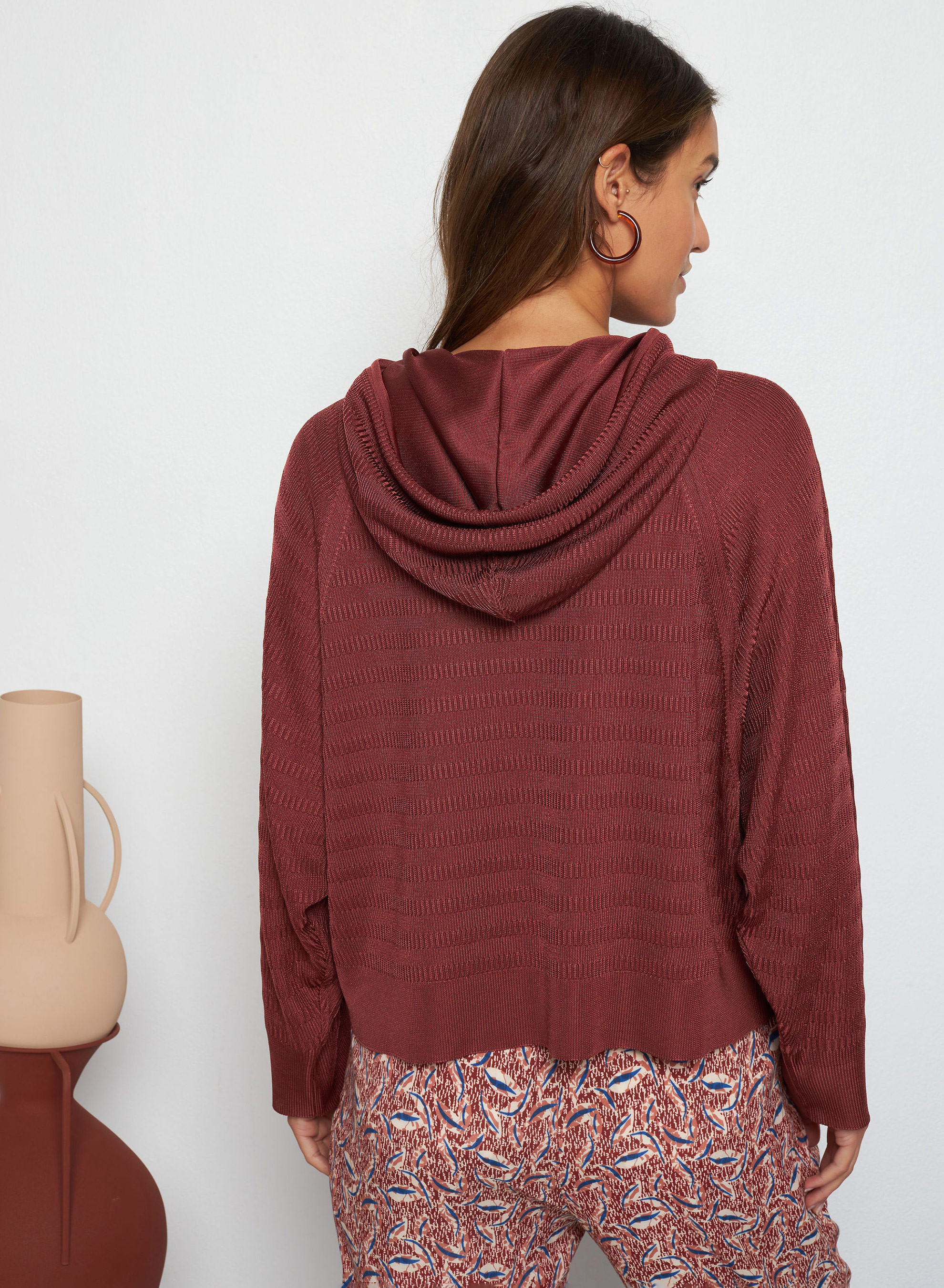 Hoodie à capuche en Fil Lumière - Sylla 7630 argile - 51 Bordeaux