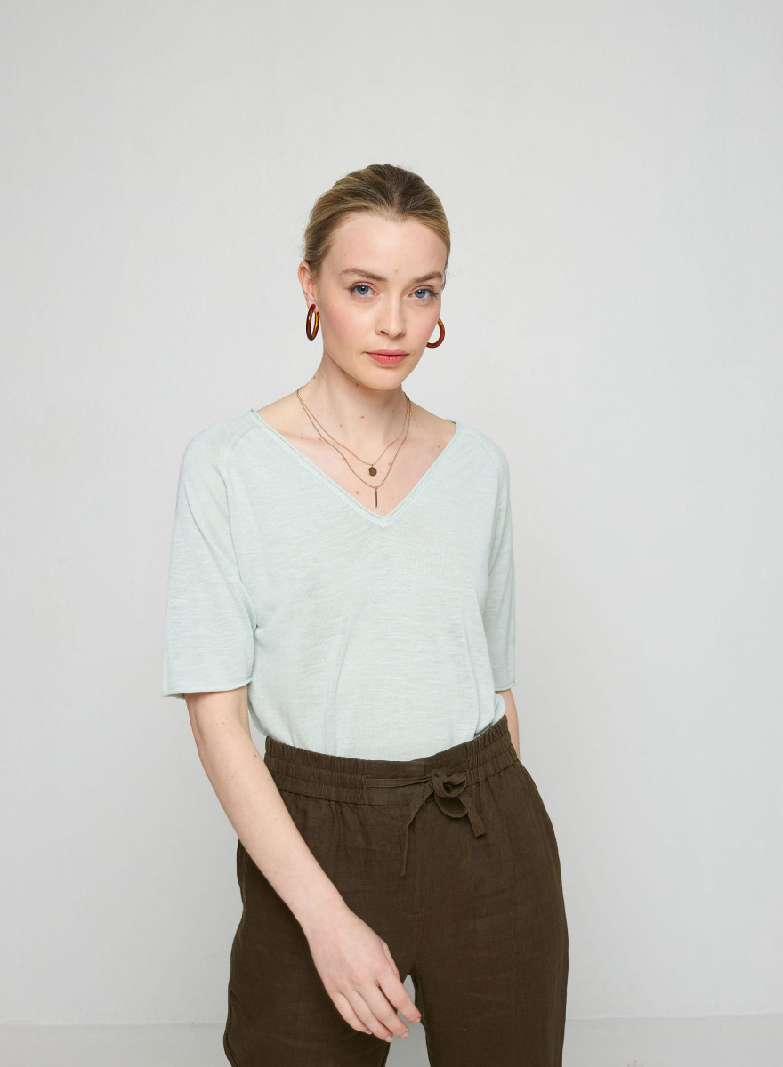 Flamed linen elbow sleeve t-shirt - Bonbon