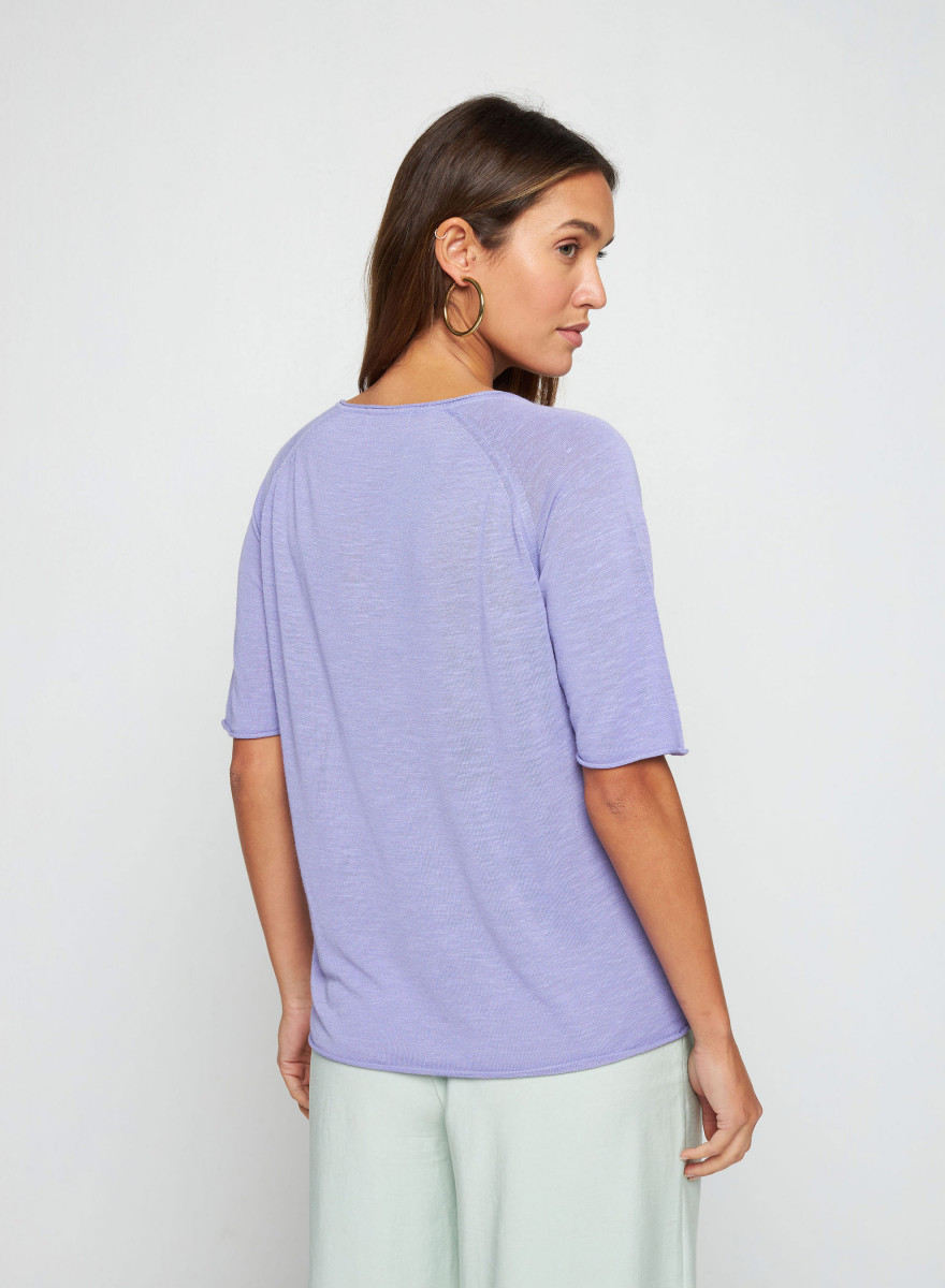 Flamed linen elbow sleeve t-shirt - Bonbon