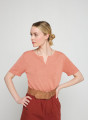 Flamed linen t-shirt with tunisian collar - Bohême