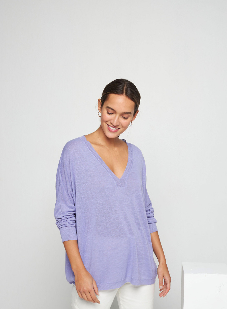 T-shirt oversize col v en lin flammé - Beja