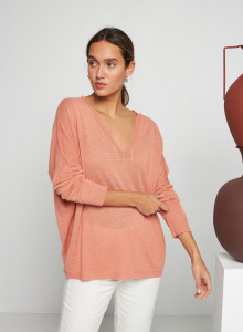 T-shirt oversize col v en lin flammé - Beja 7682 blush - 24 Rose clair