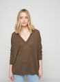 T-shirt oversize col v en lin flammé - Beja 7650 kaki - 83 Kaki