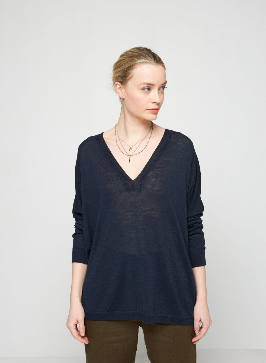T-shirt oversize col v en lin flammé - Beja