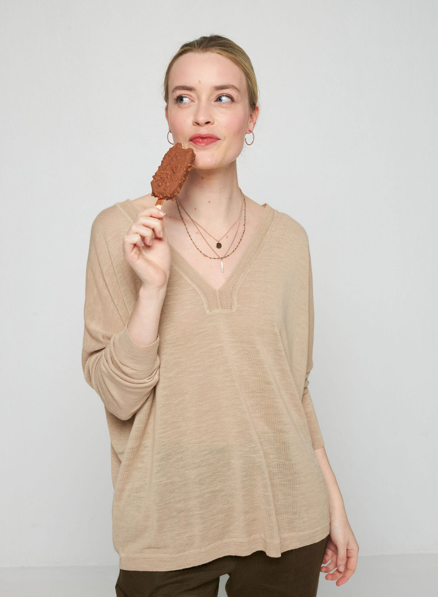T-shirt oversize col v en lin flammé - Beja