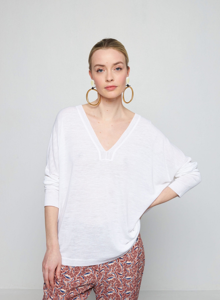 T-shirt oversize col v en lin flammé - Beja