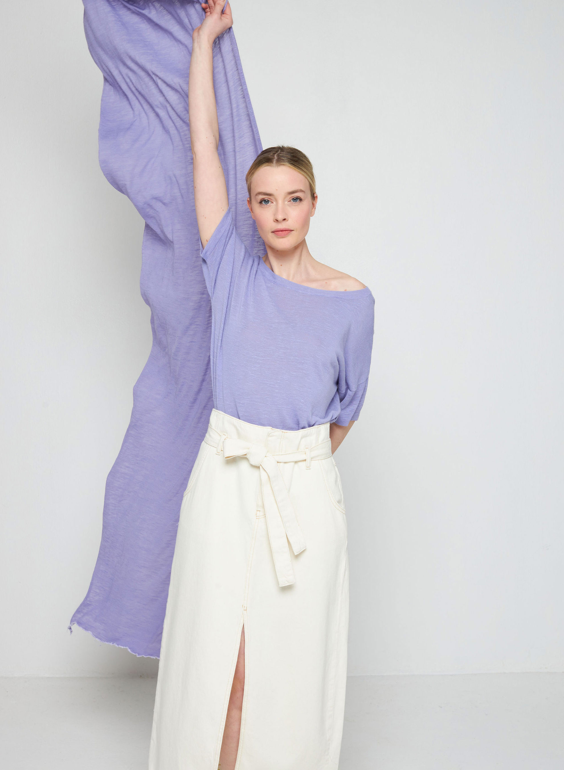 T-shirt boutonné dans le dos en lin flammé - Tally 7690 lavande - 16 Violet clair