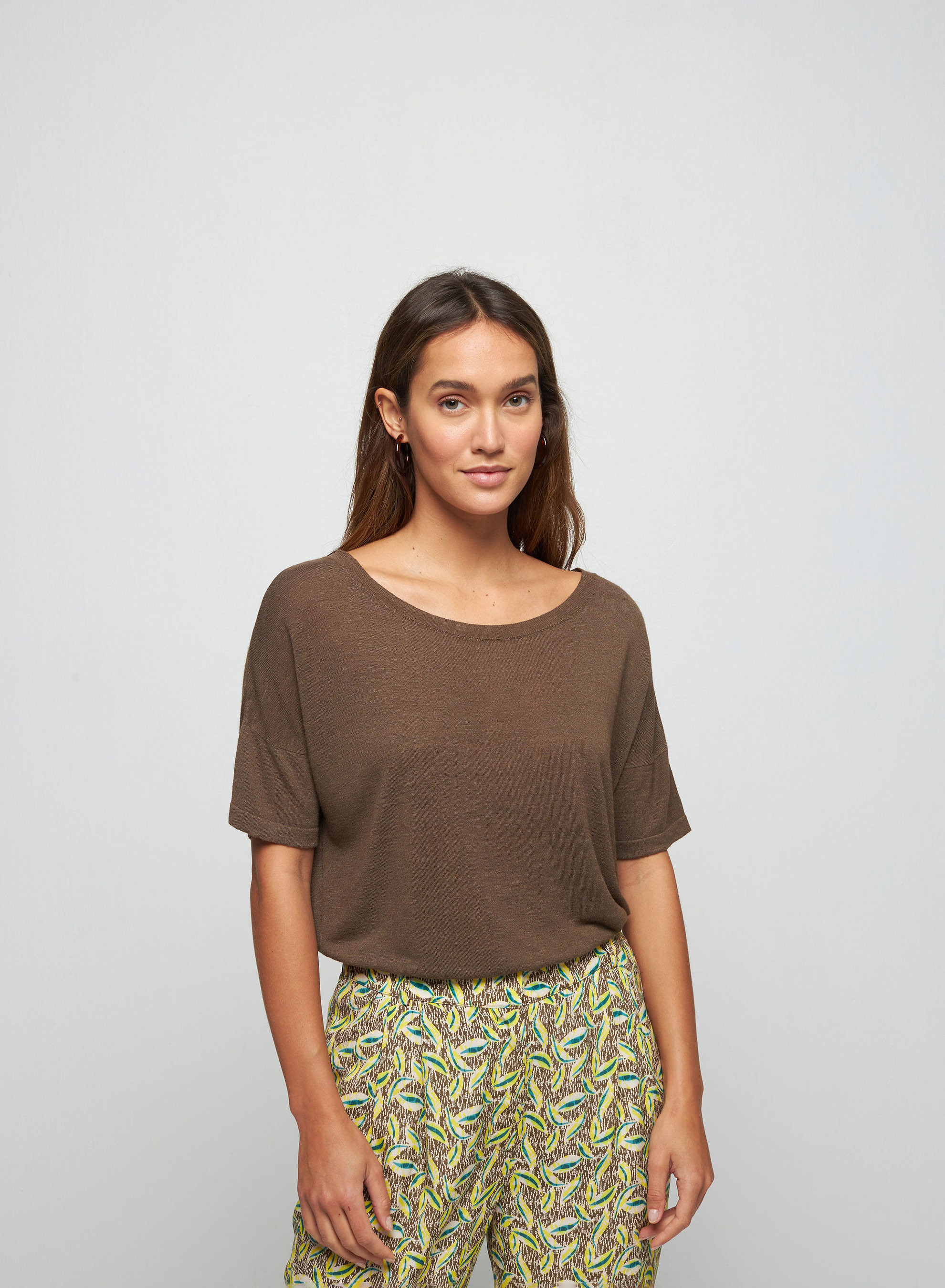 T-shirt boutonné dans le dos en lin flammé - Tally 7650 kaki - 83 Kaki