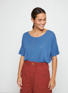 T-shirt boutonné dans le dos en lin flammé - Tally 7643 orage - 06 Bleu moyen