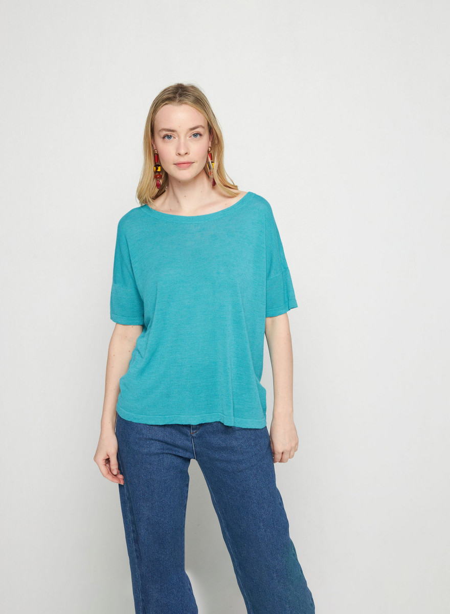 Flamed linen button back t-shirt - Tally
