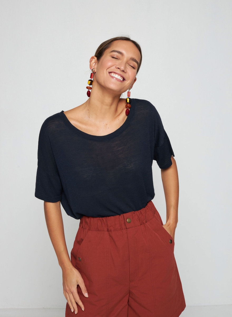 Flamed linen button back t-shirt - Tally