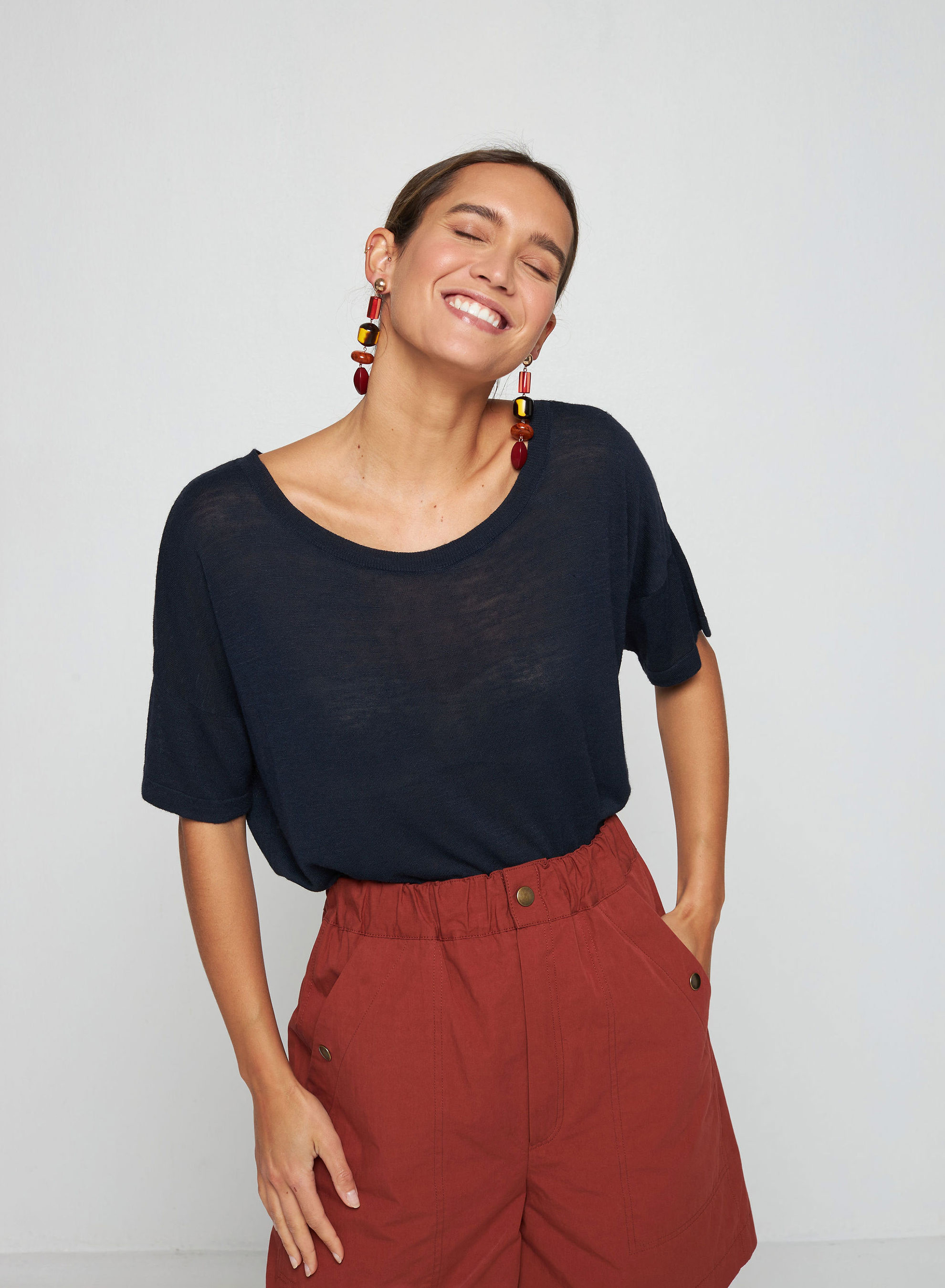 Flamed linen button back t-shirt - Tally