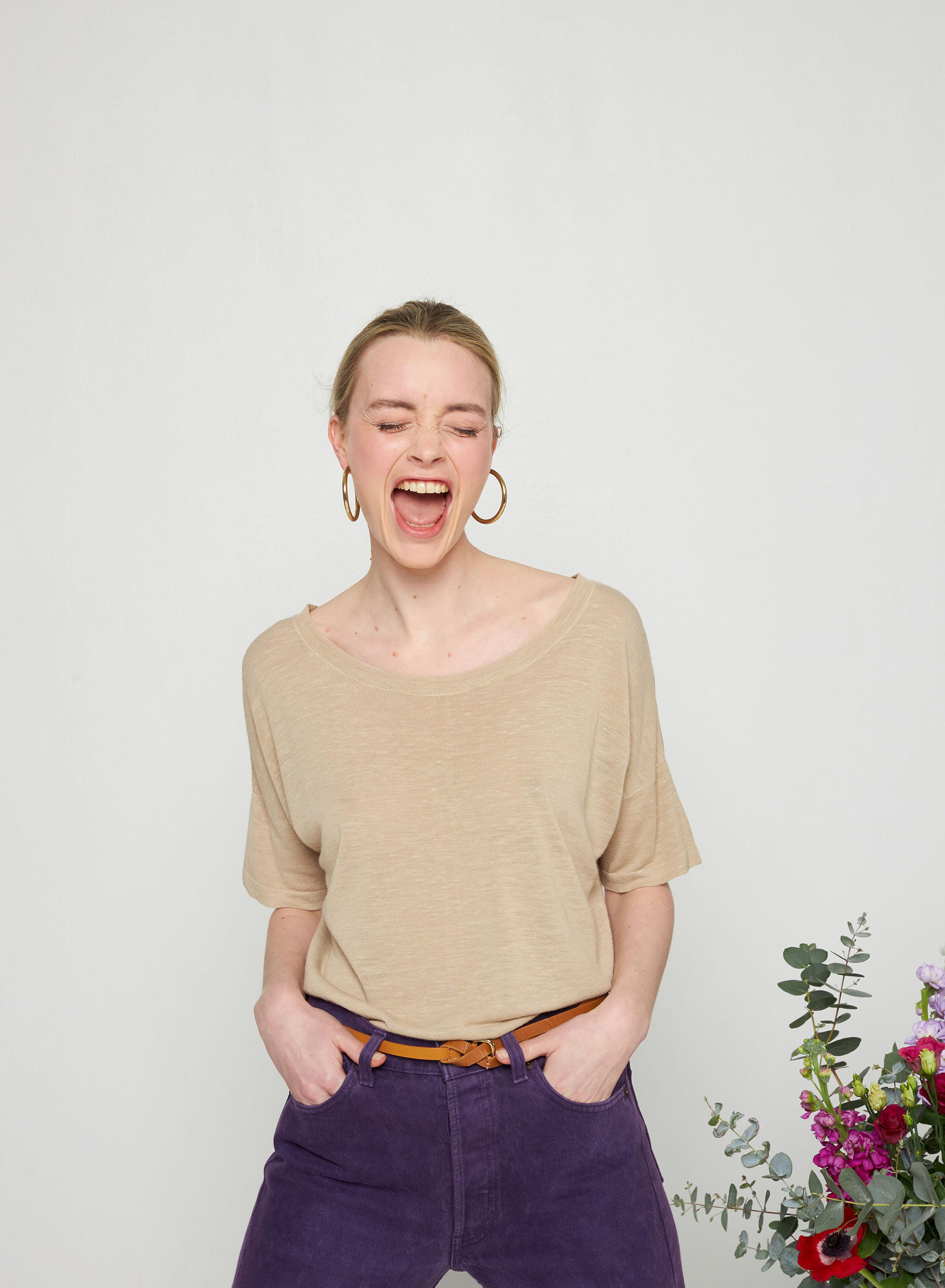Flamed linen button back t-shirt - Tally