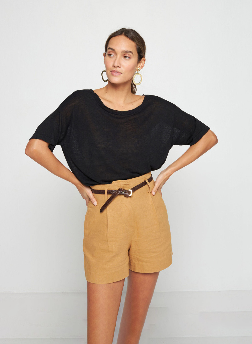 T-shirt boutonné en lin flammé - Tally