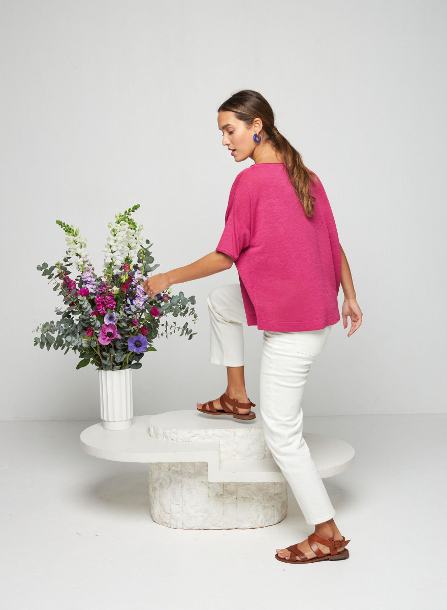 Flamed linen full sleeve elbow t-shirt - Taslim