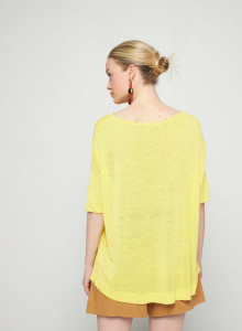T-shirt ample manches coudes en lin flammé - Taslim 7660 citron - 08 Jaune