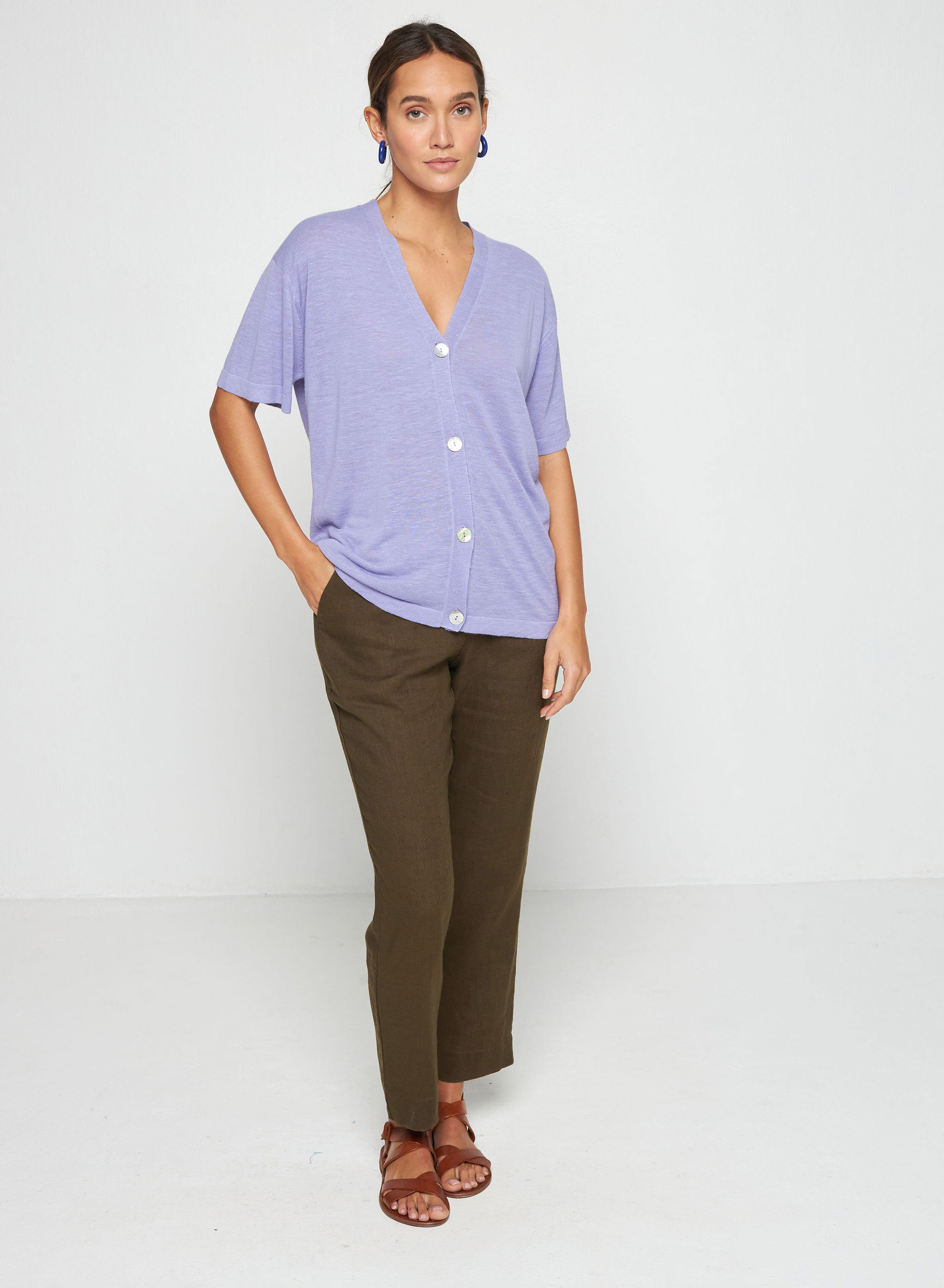 Short sleeves flamed linen cardigan - Tanya
