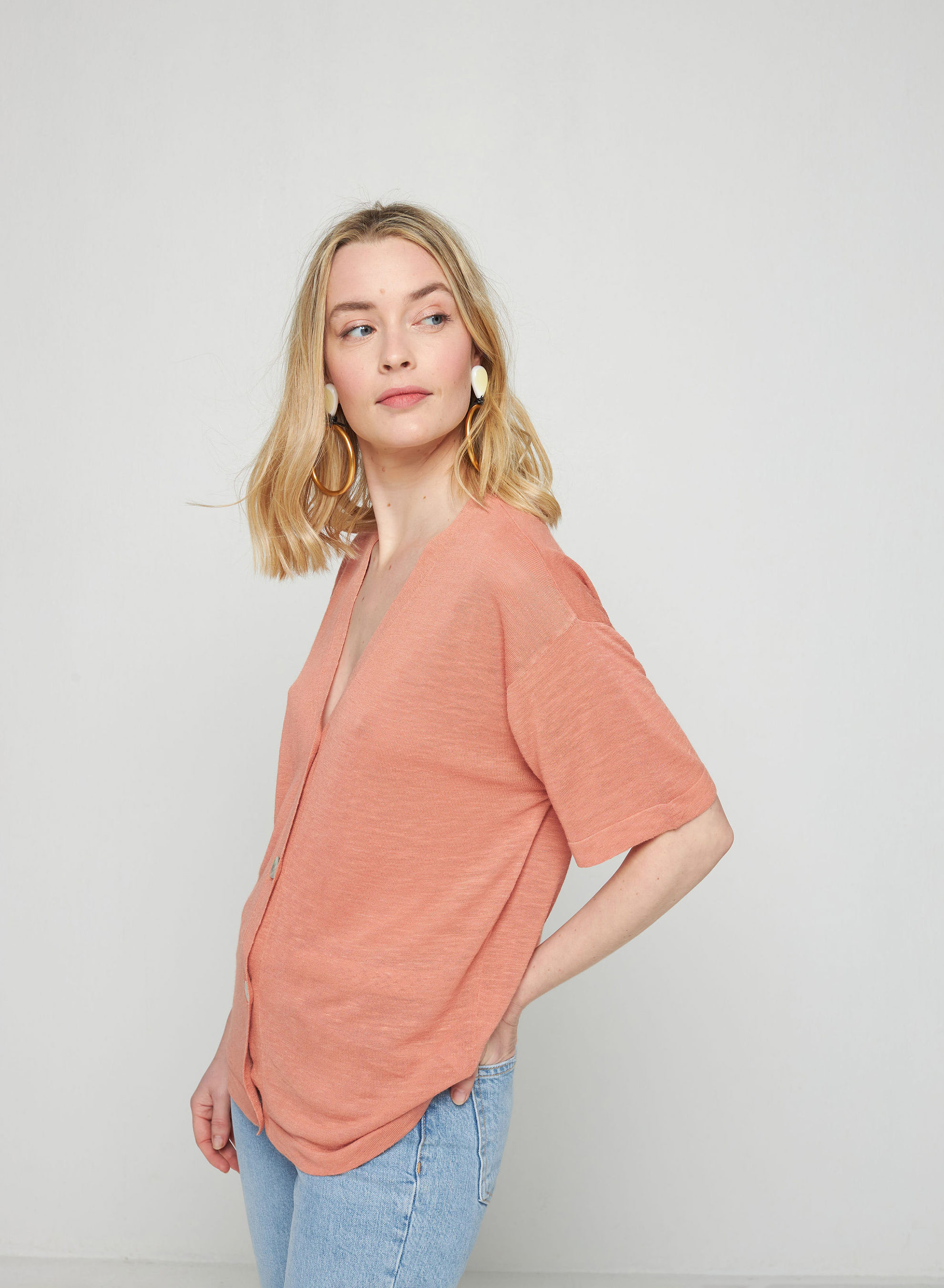 Gilet manches courtes en lin flammé - Tanya 7682 blush - 24 Rose clair