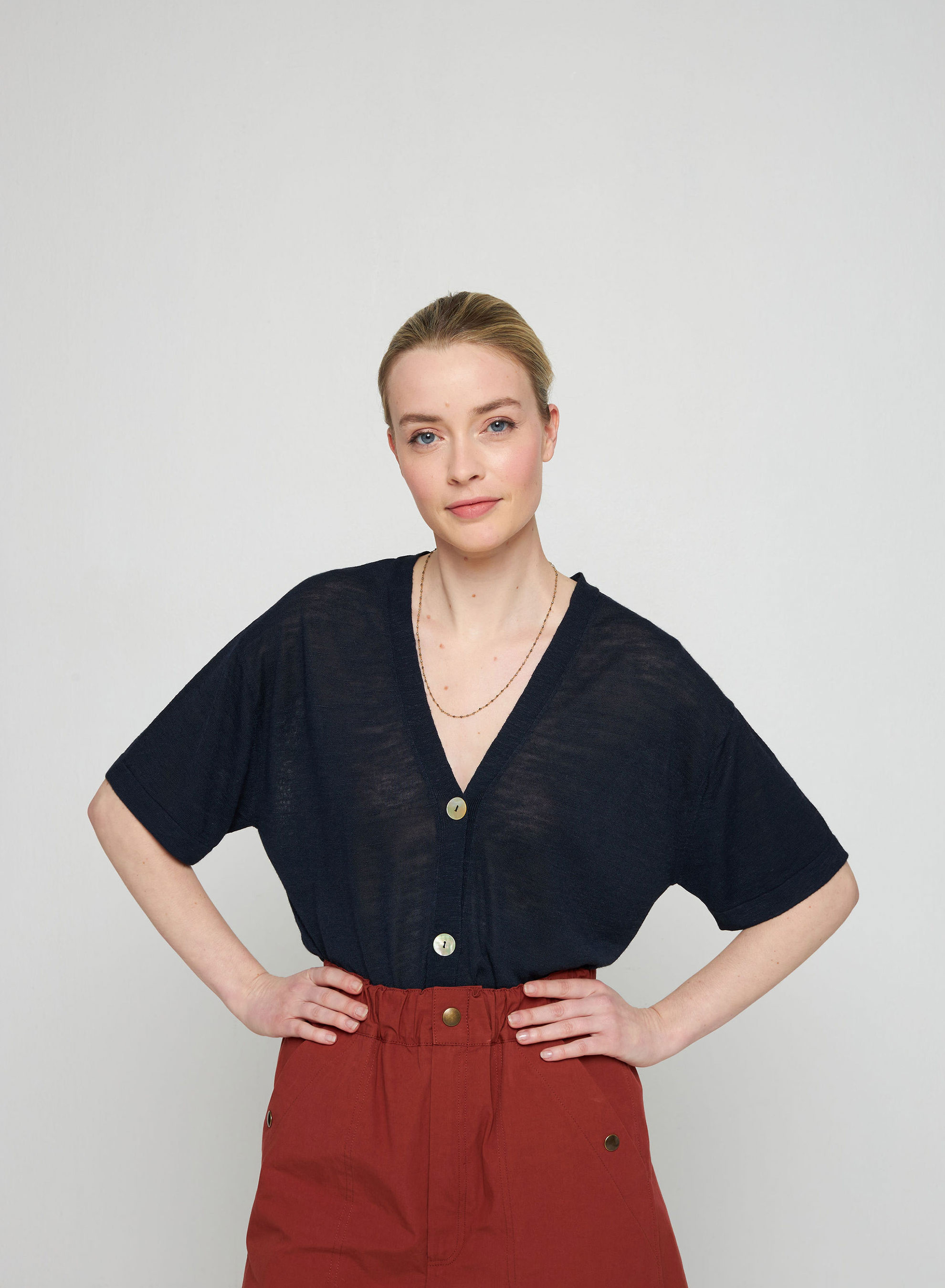 Gilet manches courtes en lin flammé - Tanya 7640 marine - 05 Bleu marine