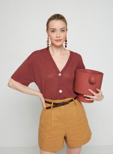 Gilet manches courtes en lin flammé - Tanya 7630 argile - 51 Bordeaux