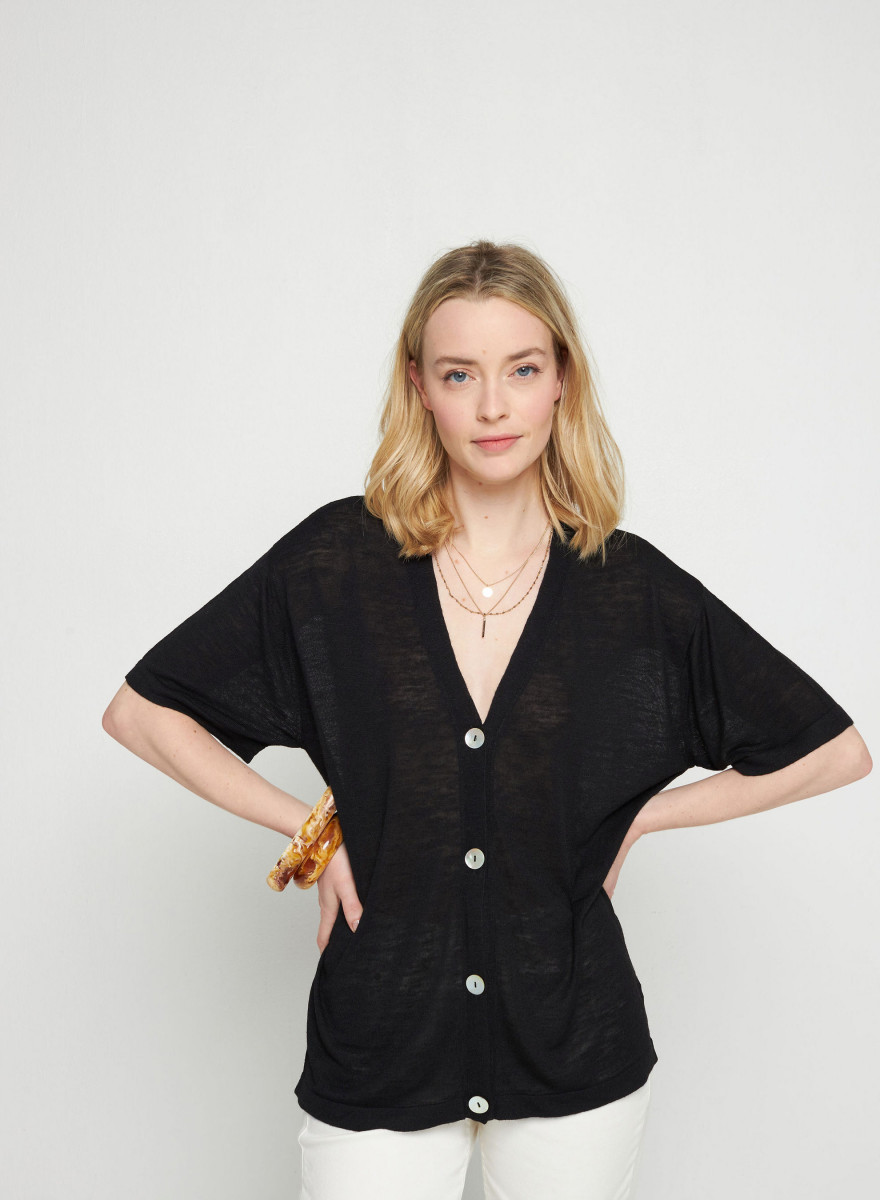 Gilet manches courtes en lin flammé - Tanya