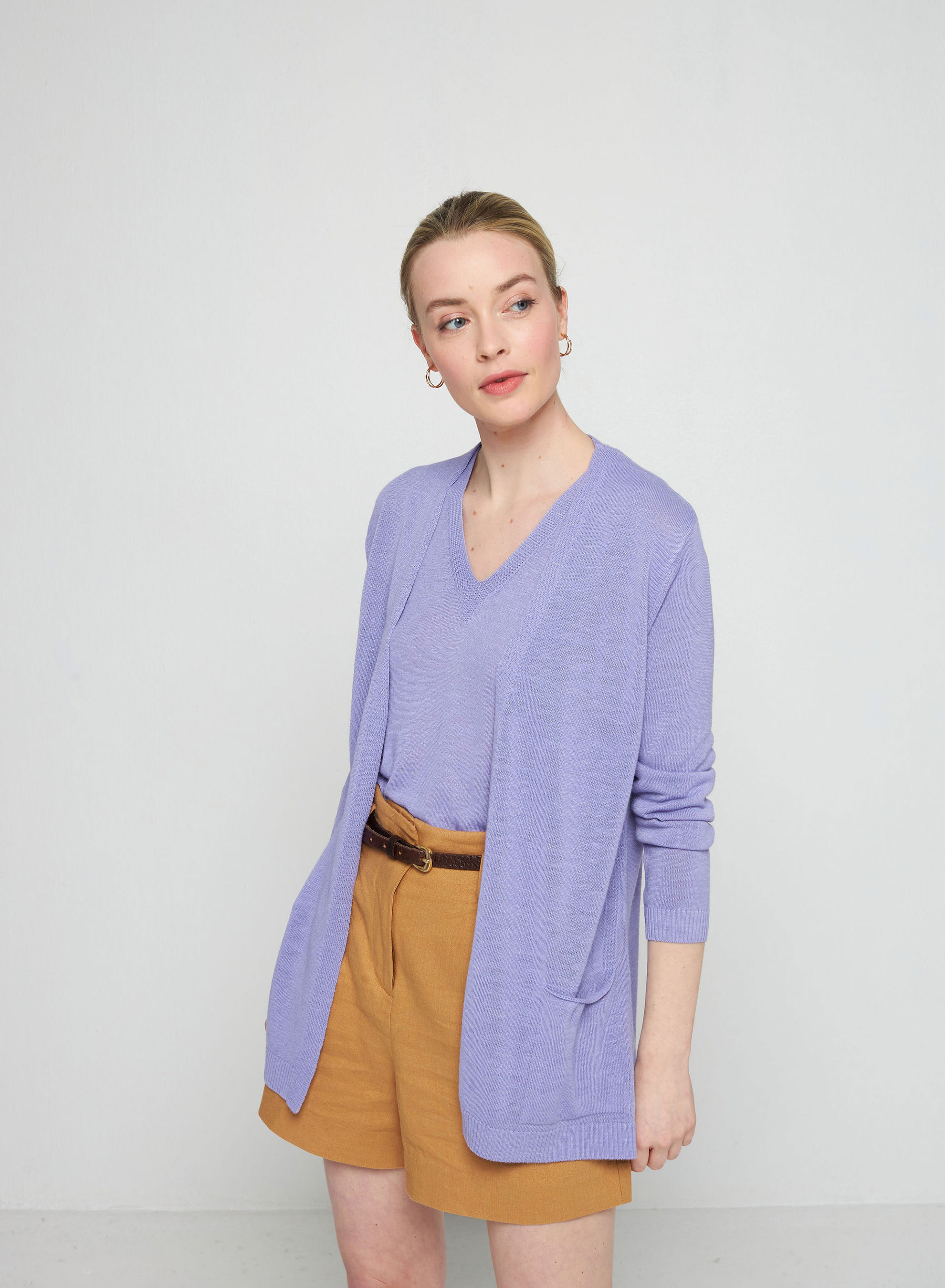 Long vest with pockets in flamed linen - Tabata