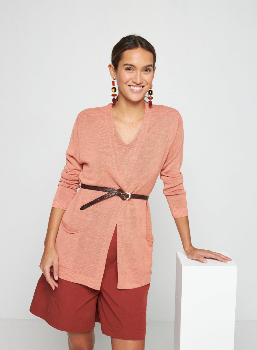 Gilet long avec poches en lin flammé - Tabata