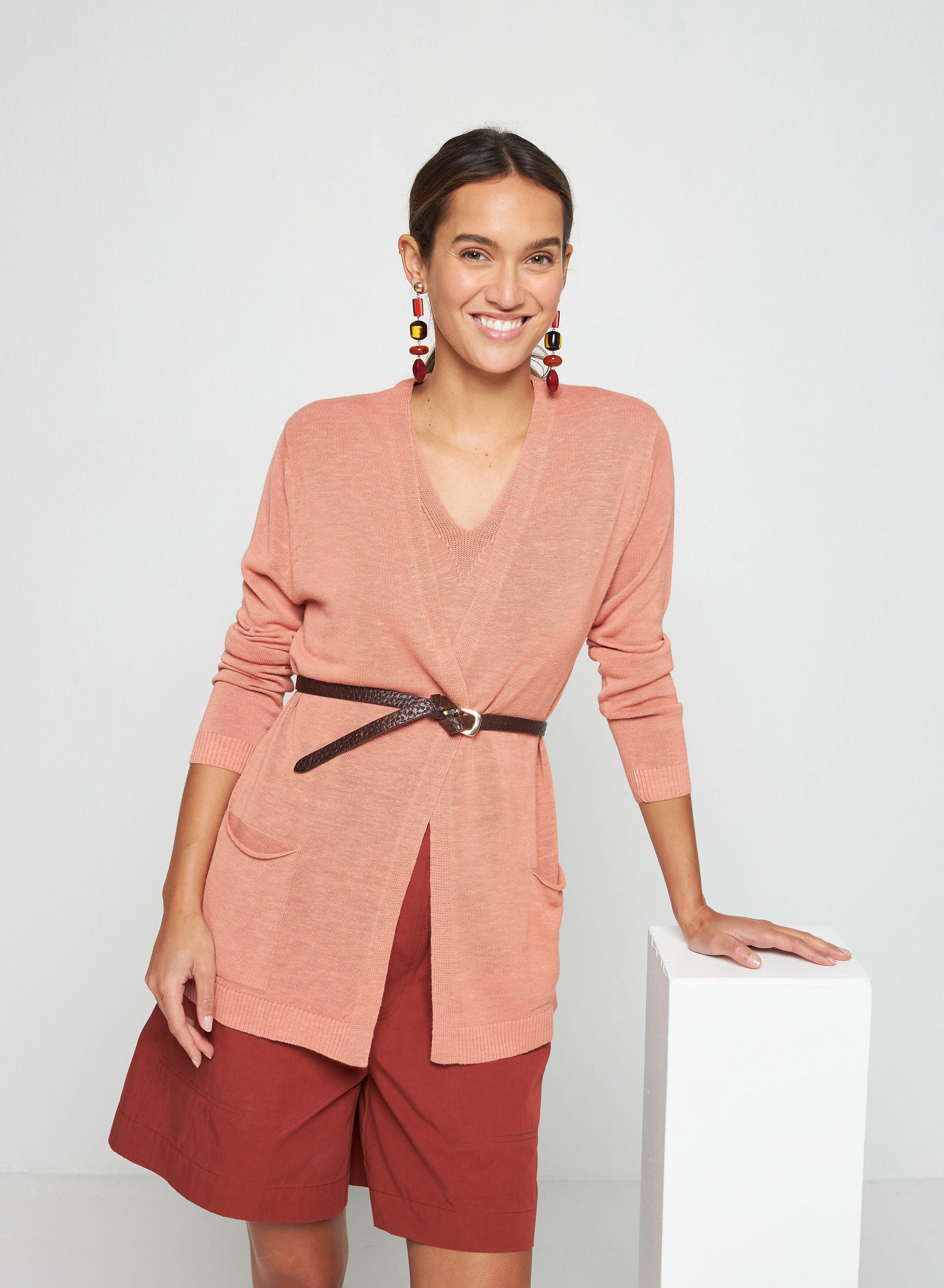 Long vest with pockets in flamed linen - Tabata
