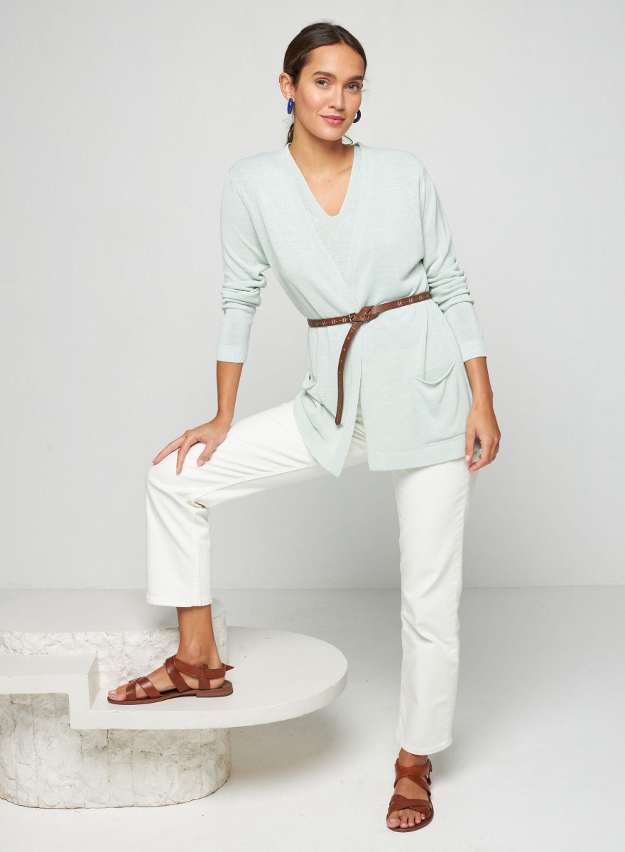 Long vest with pockets in flamed linen - Tabata