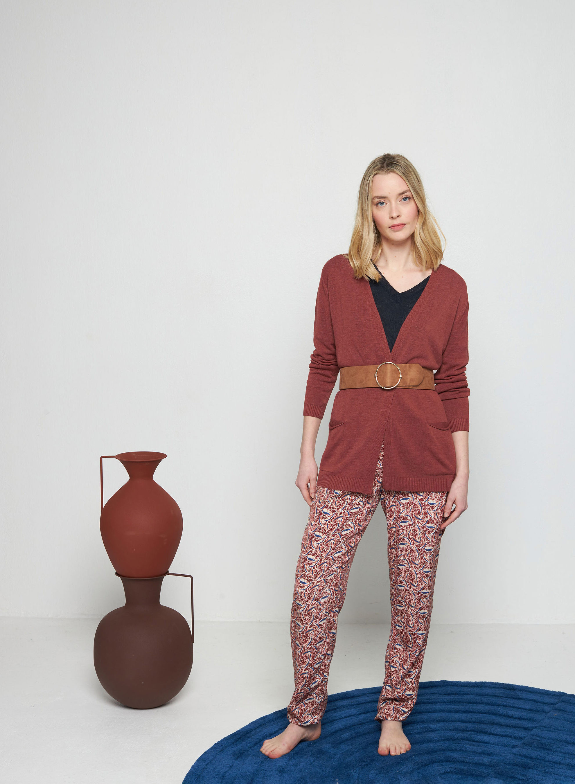 Long vest with pockets in flamed linen - Tabata