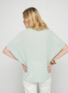 T-shirt manche chauve-souris en lin flammé - Tarra 7651 sauge - 23 Vert clair