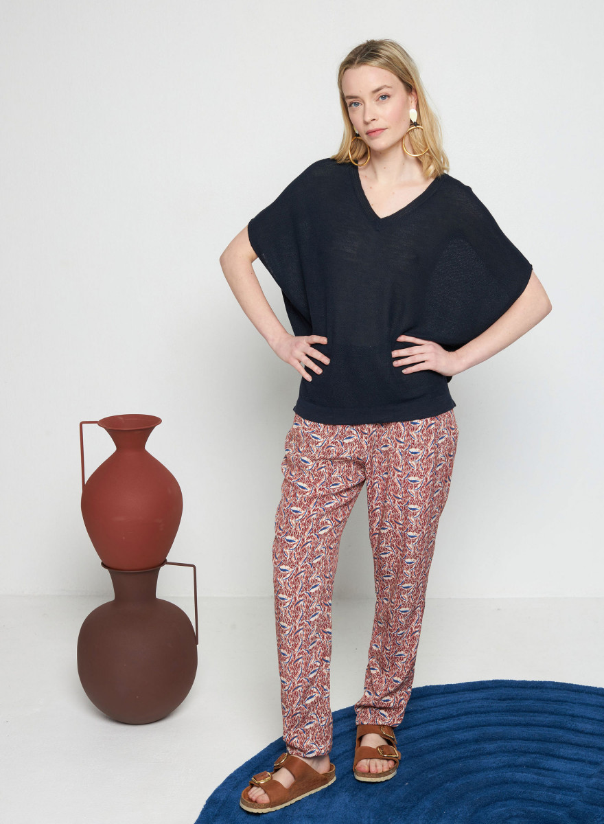 T-shirt manche chauve-souris en lin flammé - Tarra