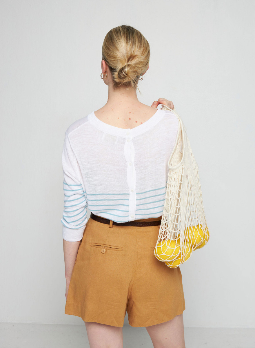 T-shirt manches longues rayé en lin flammé - Tacha