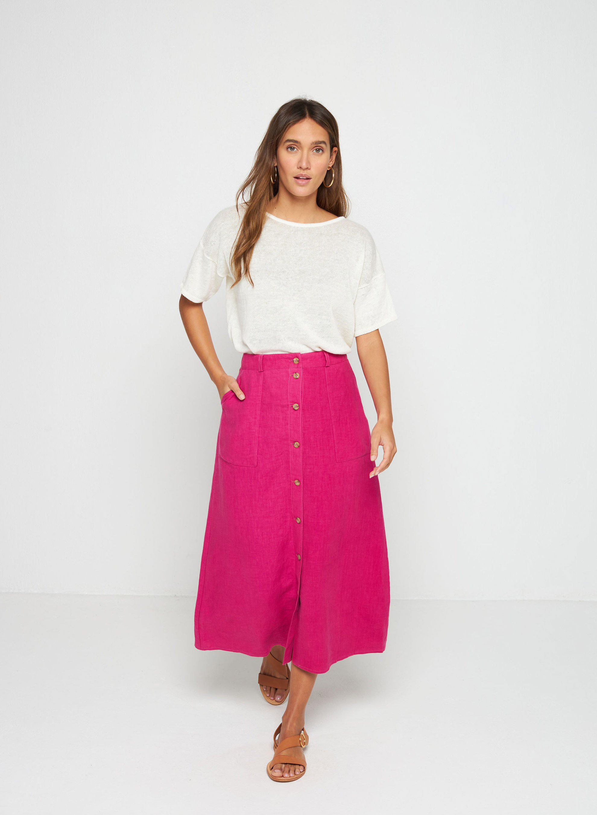 Long linen skirt with buttons - Tourya