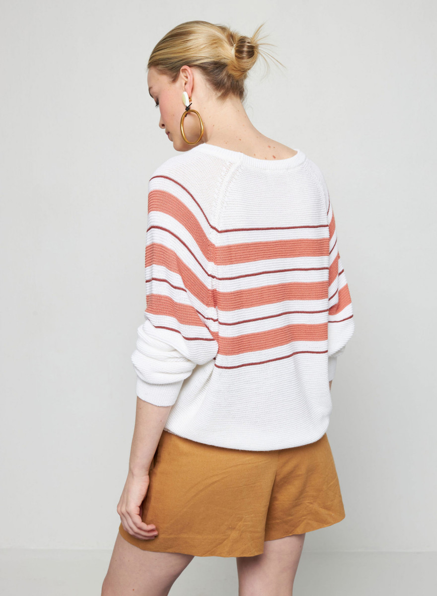 Striped slub linen loose sweater - Tael