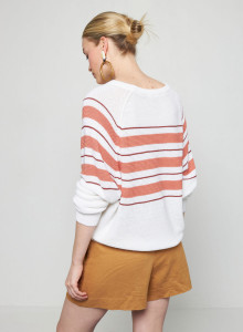 Pull ample rayé en lin flammé - Tael 7709 ecru/argile/blush - 02 Blanc