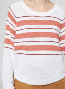 Striped slub linen loose sweater -Tael