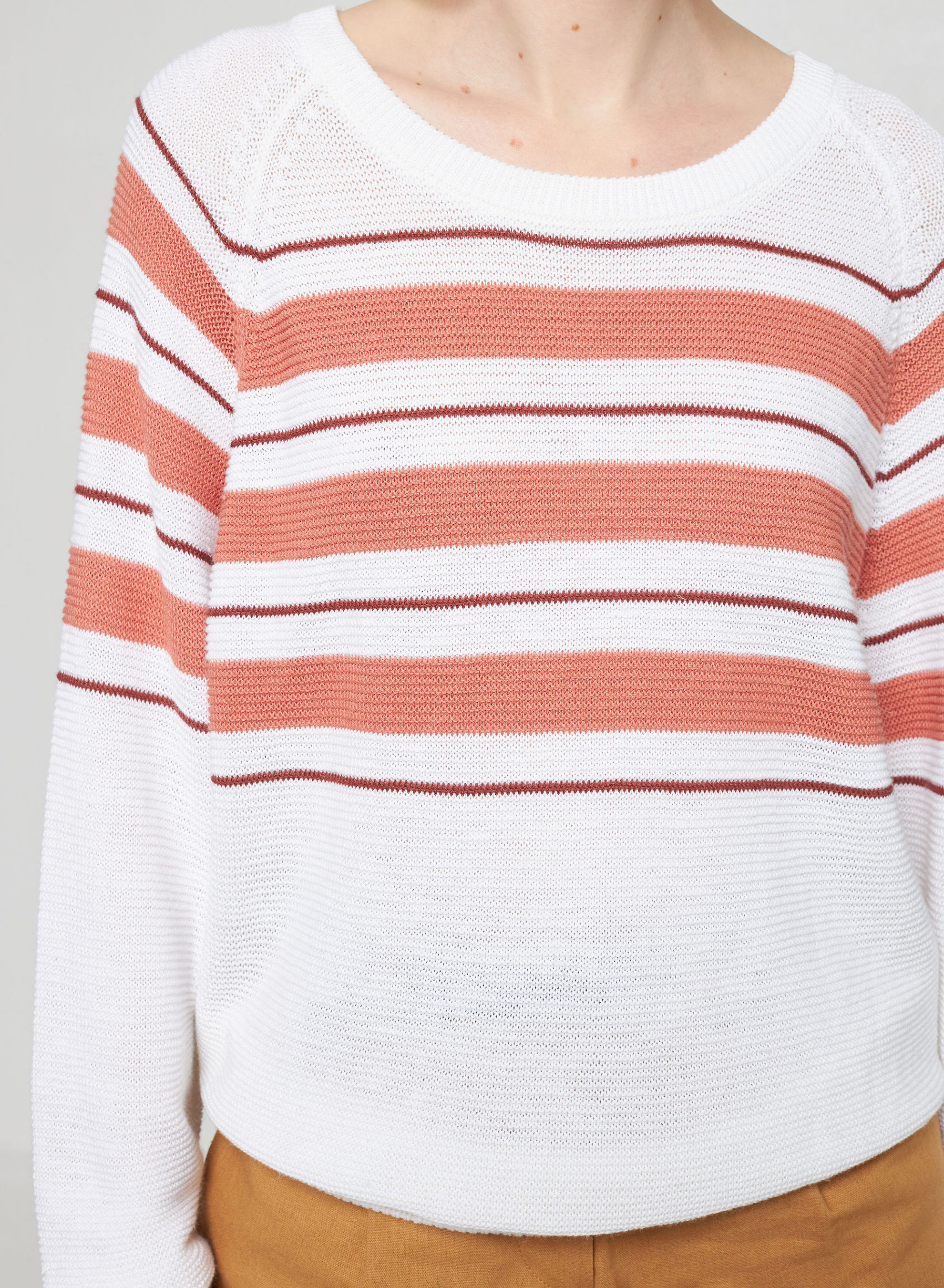 Pull ample rayé en lin flammé - Tael 7709 ecru/argile/blush - 02 Blanc