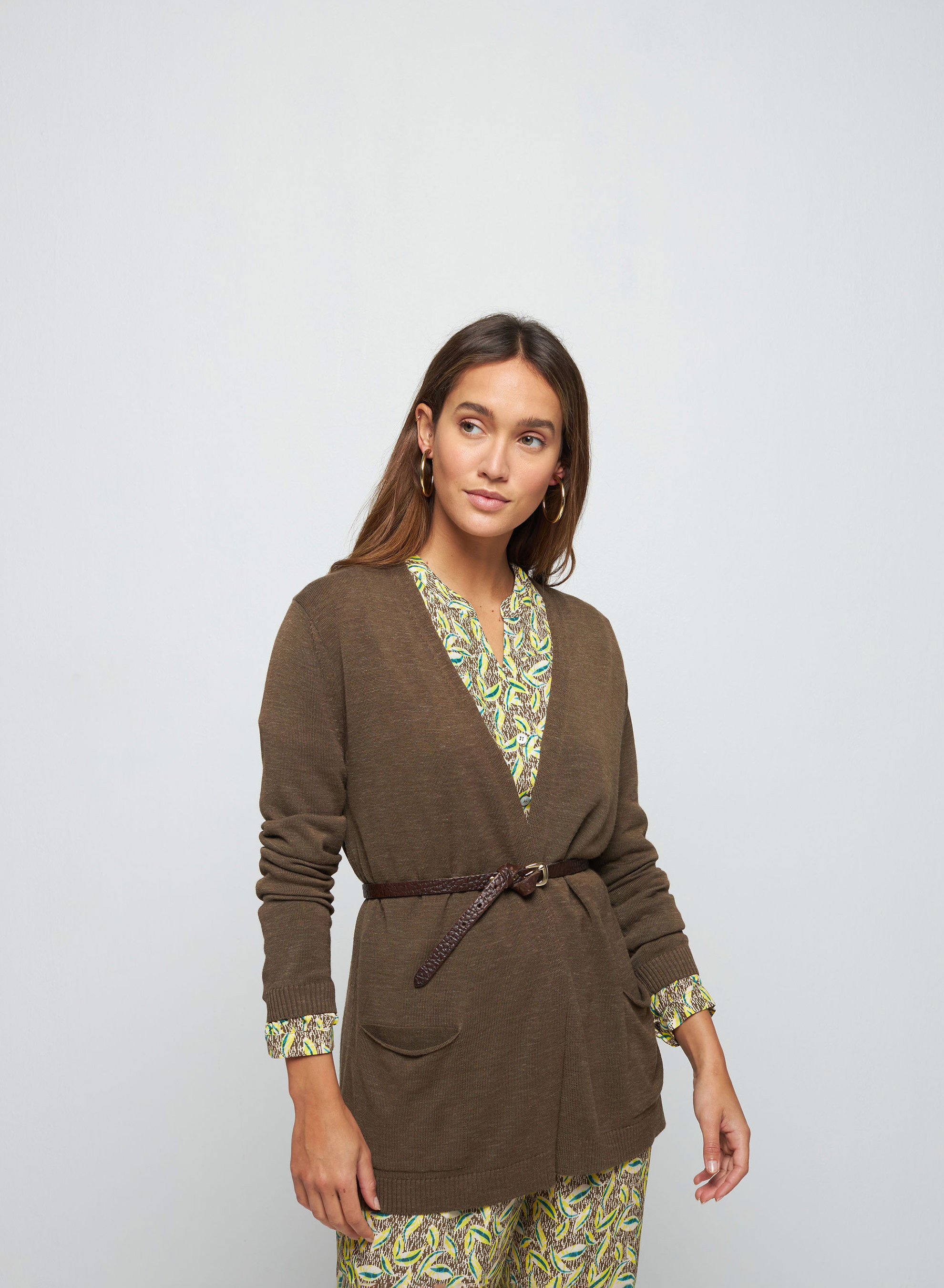 Gilet long avec poches en lin flammé - Tabata 7650 kaki - 83 Kaki