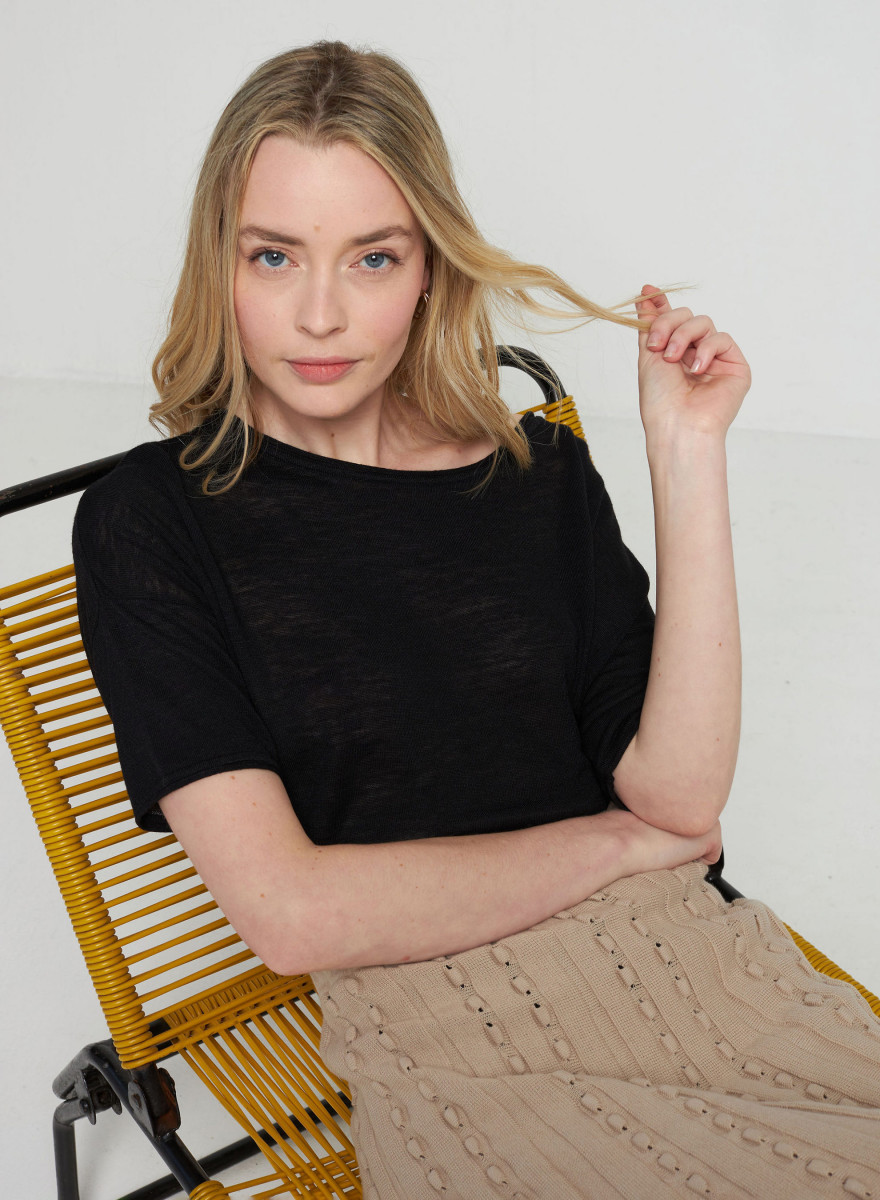 T-shirt ample manches coudes en lin flammé - Taslim