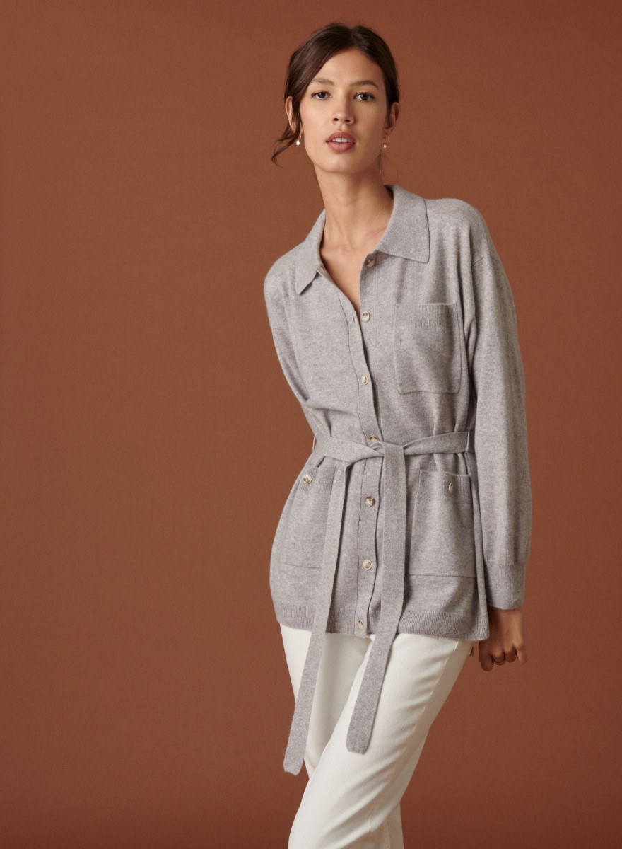 Veste boutonnée en cachemire col polo - Clemence