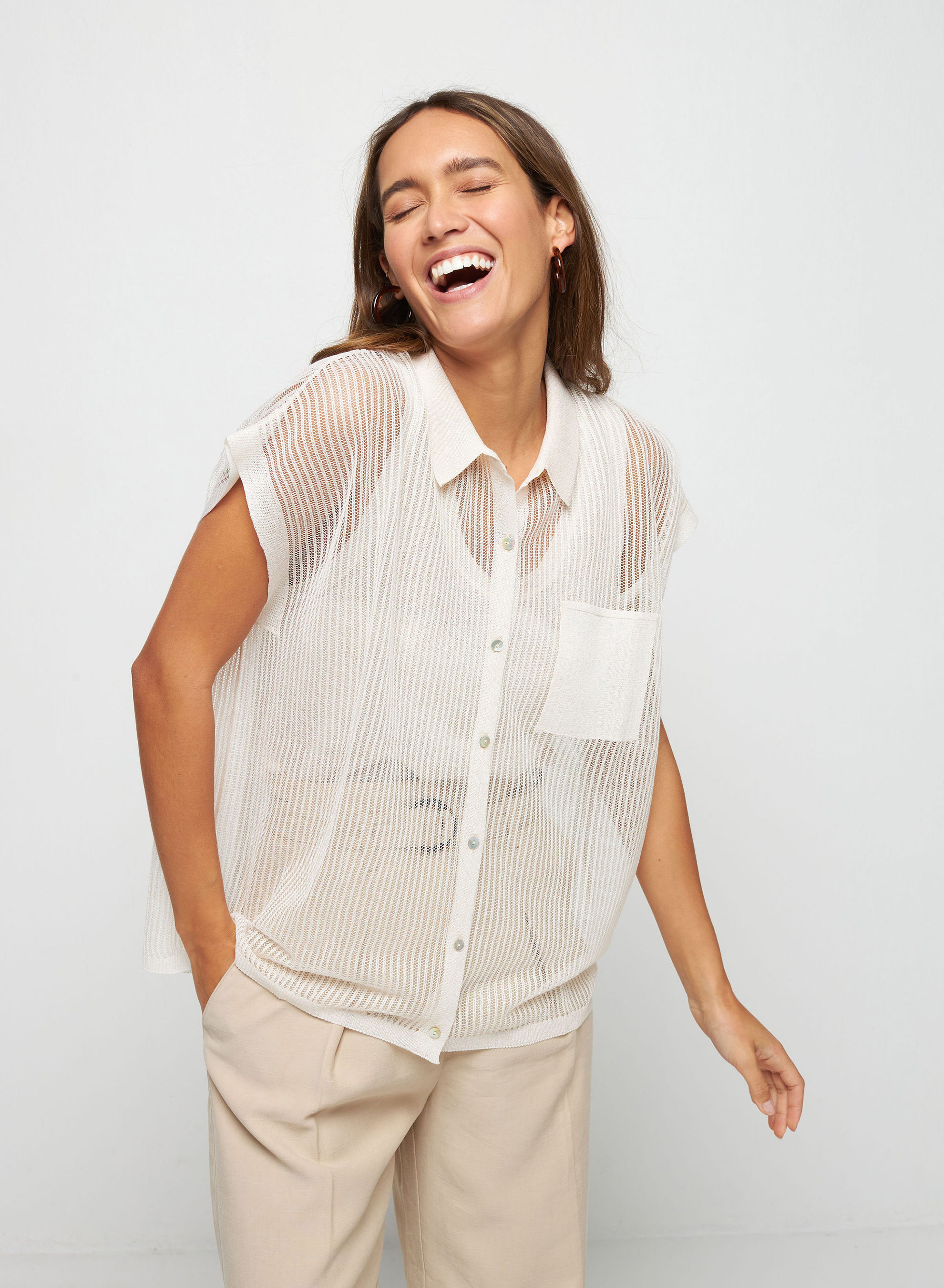 Short-sleeved blouse with iridescent effect - Stacy