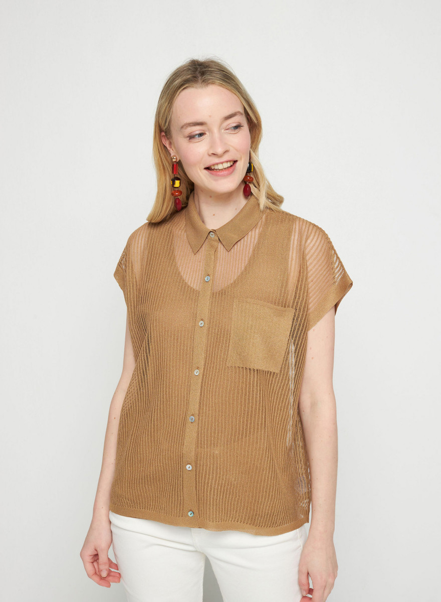 Short-sleeved blouse with iridescent effect - Stacy