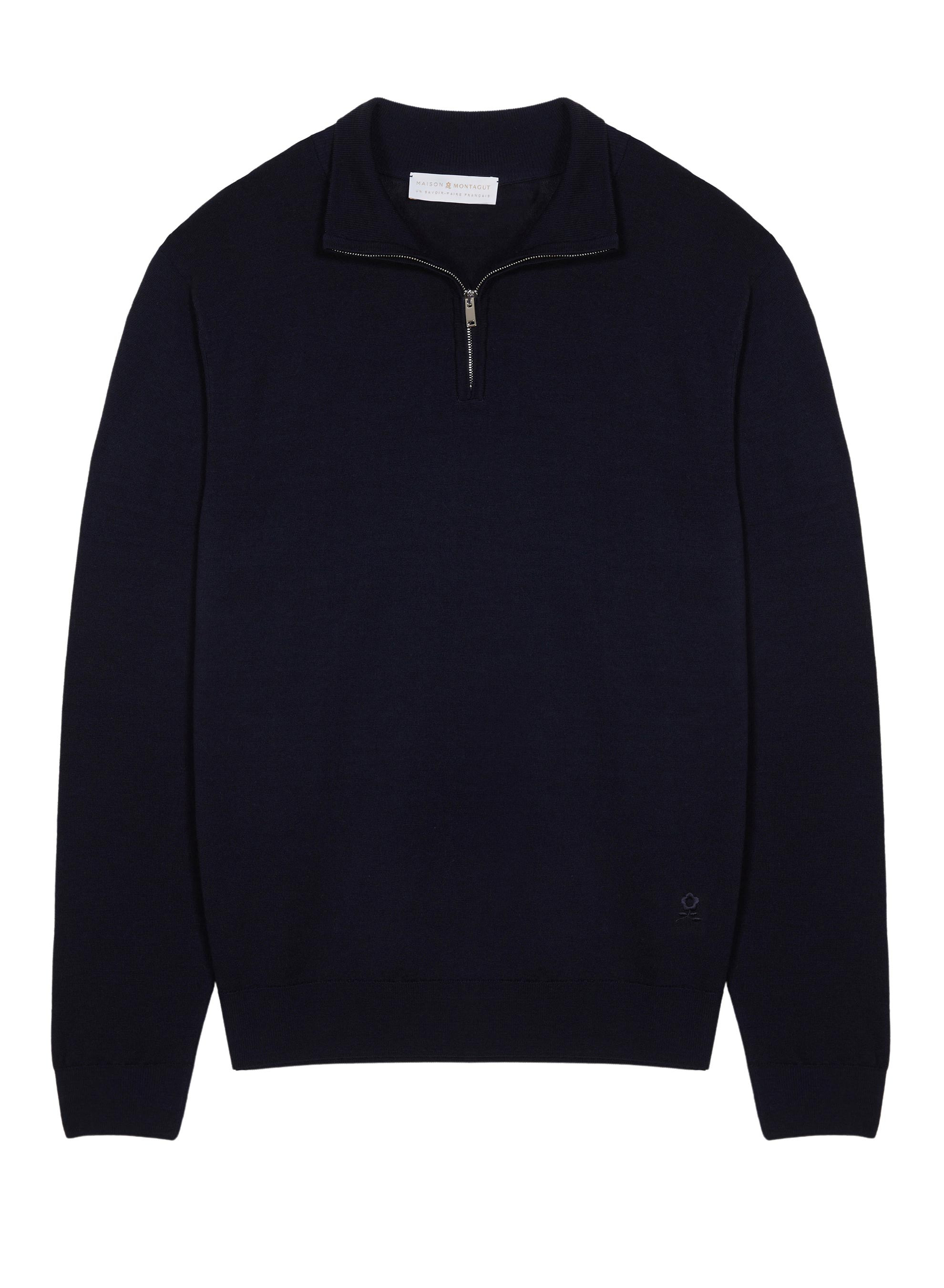 Pull col camionneur avec logo en laine mérinos - Ryan 7640 marine - 05 Bleu marine