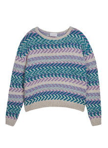 Pull multicolore coton et lin - Thadji 7735 ecru/turquoise/lavande/lagon - 04 Bleu clair