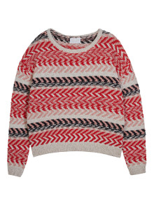 Pull multicolore coton et lin - Thadji 7736 lagon/ecru/blush/marine - 52 Rouge