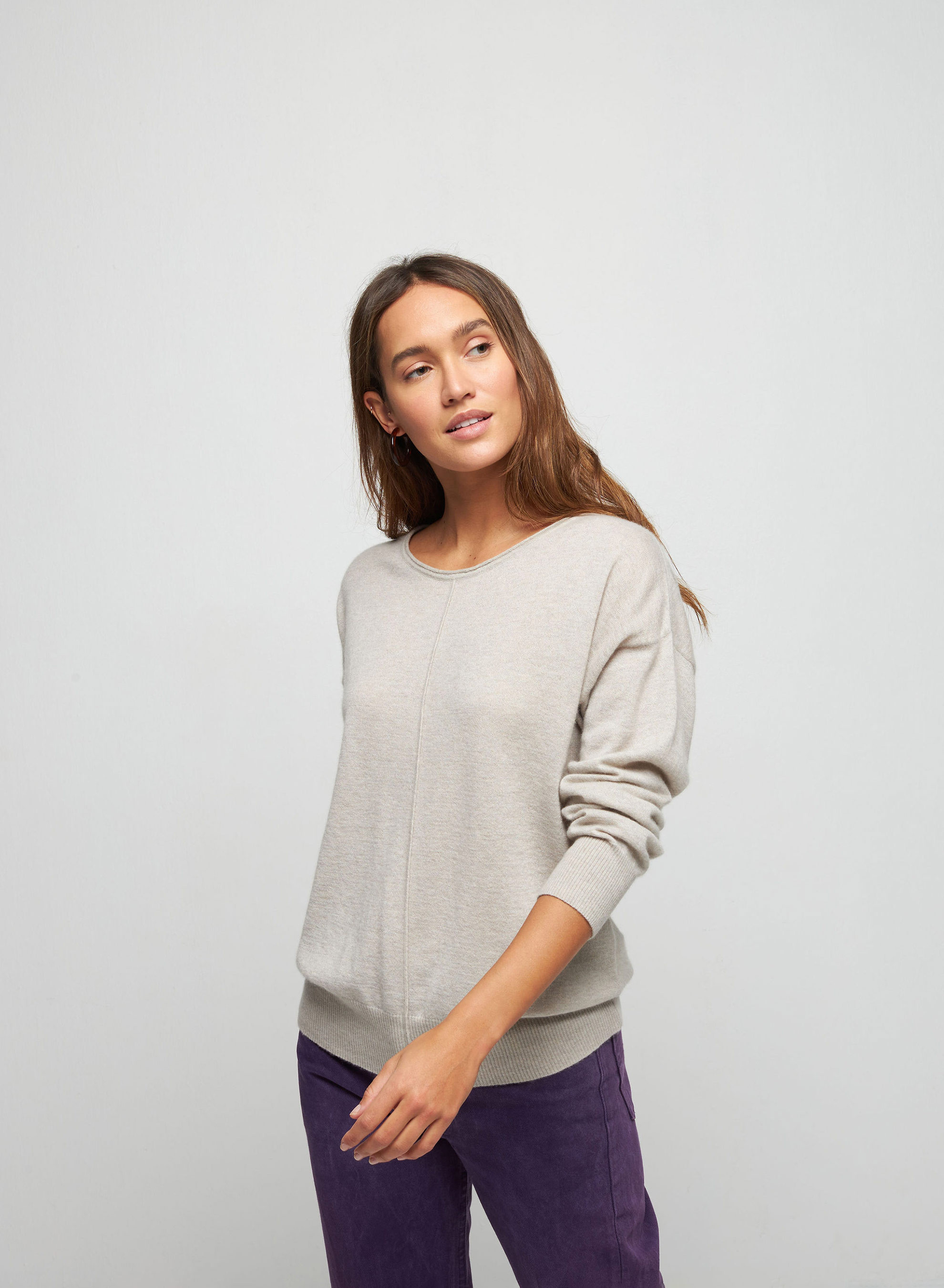Pull col rond en cachemire light - Soraya 7620 raphia - 13 Beige moyen