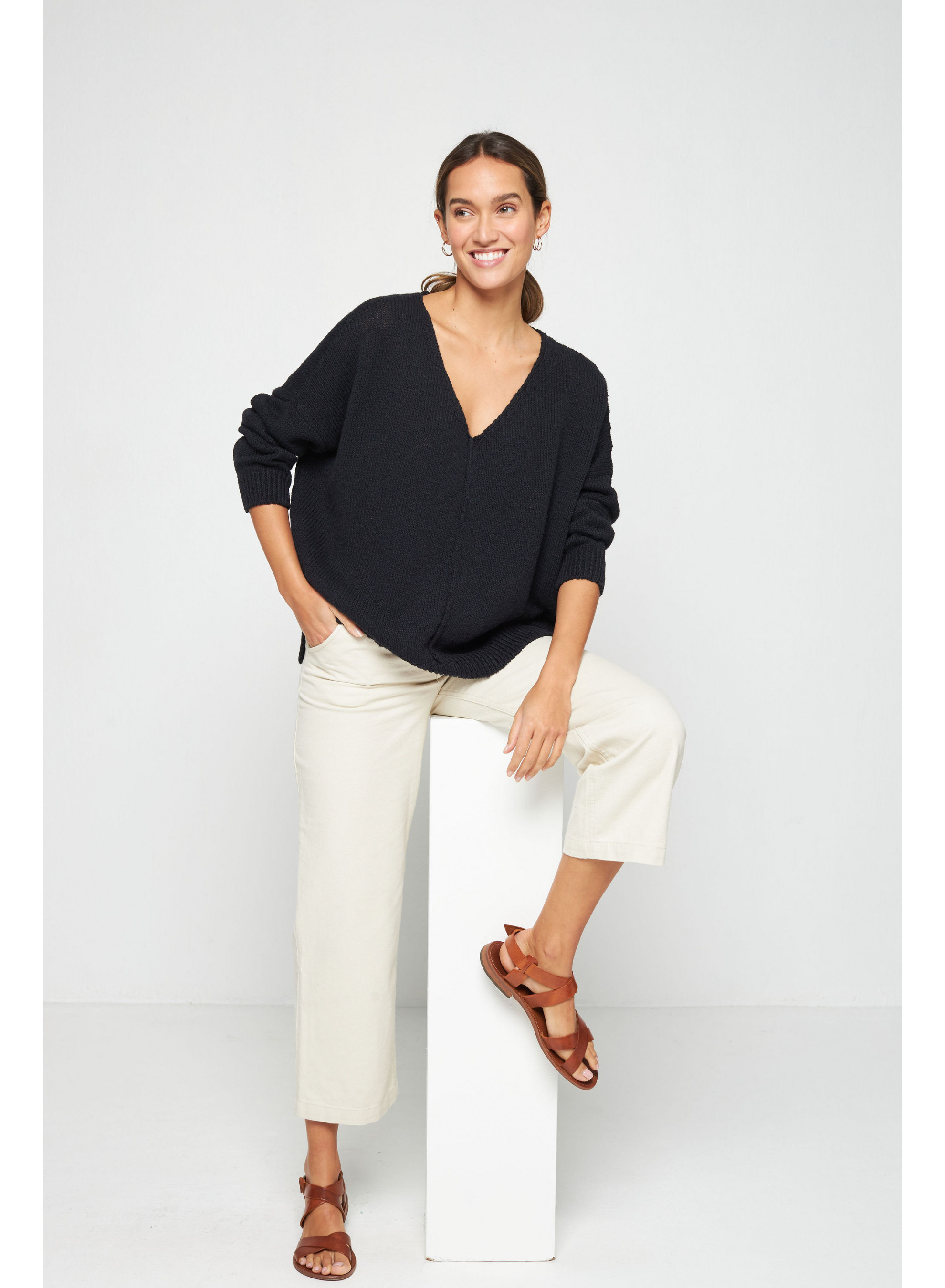 Pull ample coton et lin - Thalie  7640 marine - 05 Bleu marine