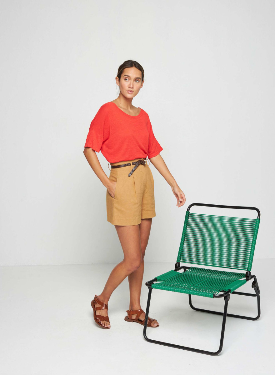 T-shirt boutonné en lin flammé - Tally