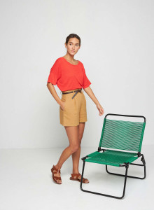 Flamed linen button back t-shirt - Tally